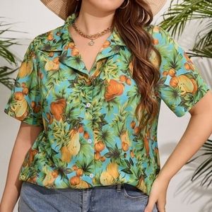 🧁B2G1🧁 SHEIN Blue Fruit Print Button Up Shirt